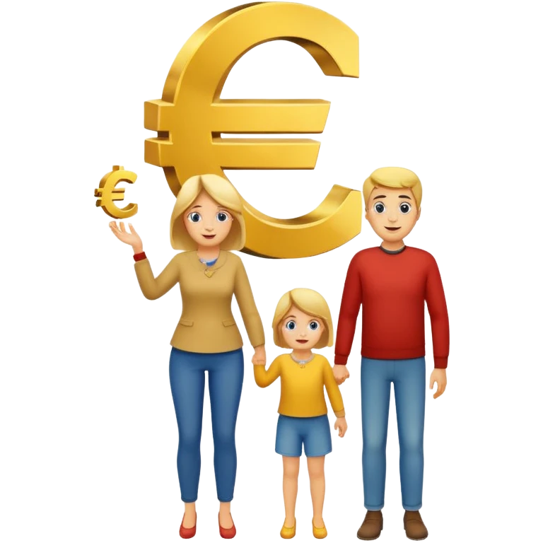 family of three (mom, dad, one child) with euro symbol floating above them emoji