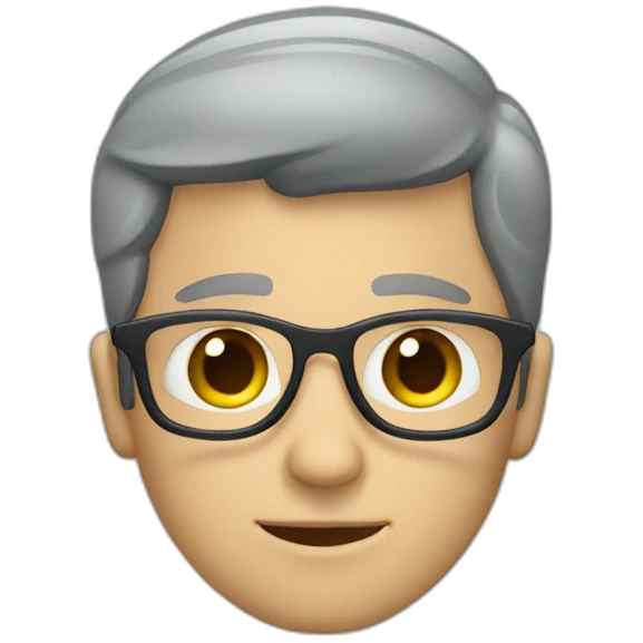 white guy with dark hairs and grey glasses smyling emoji