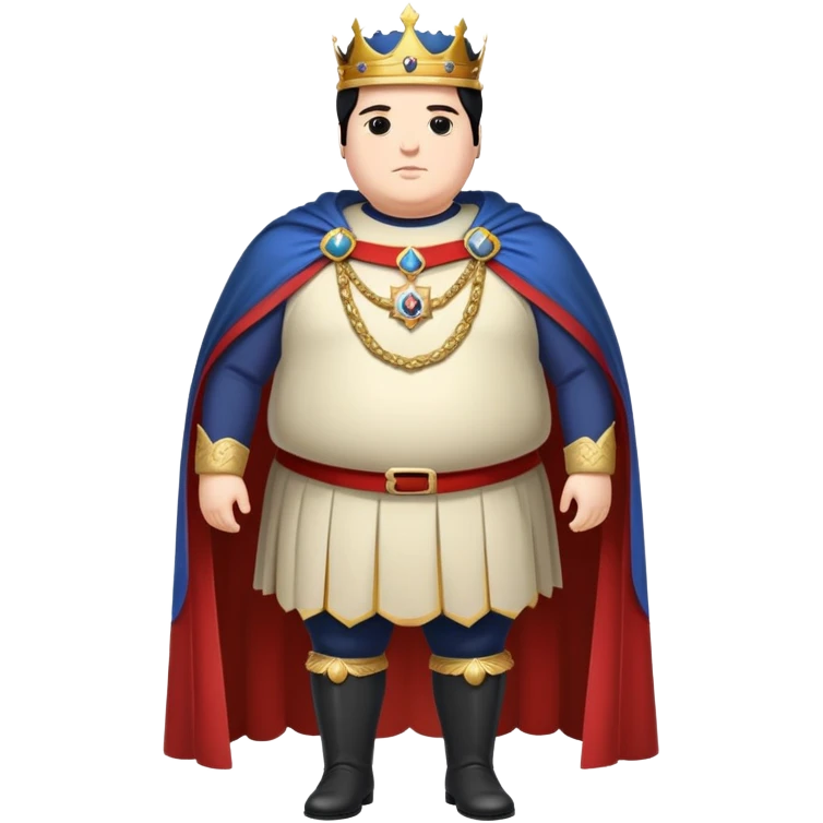 Full body of tall, chubby Francisco I with black hair, royal king standing in royal attire with crown and cape, elongated figure emoji