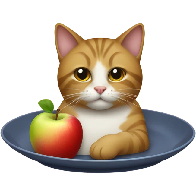 Cat on a plate with an apple in its mouth  emoji