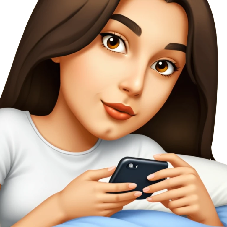 She is on the bed texting emoji