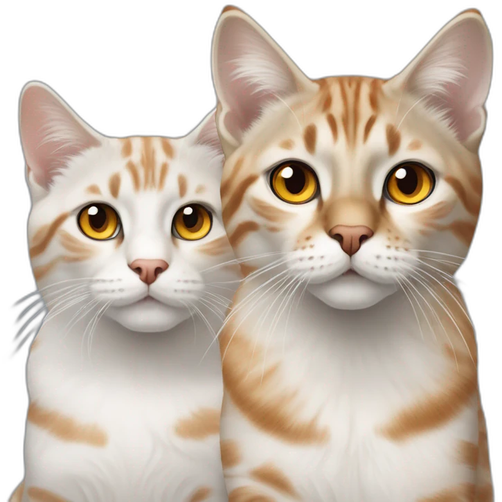 three cats, 1 lynx point with blue eyes, 1 orange and white tabby with yellow eyes, 1 all orange with orange eyes emoji
