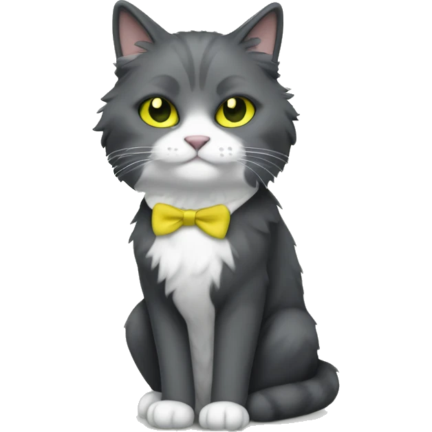 full body fluffy cat dark grey and white tuxedo pattern fur with greenish yellow eyes emoji