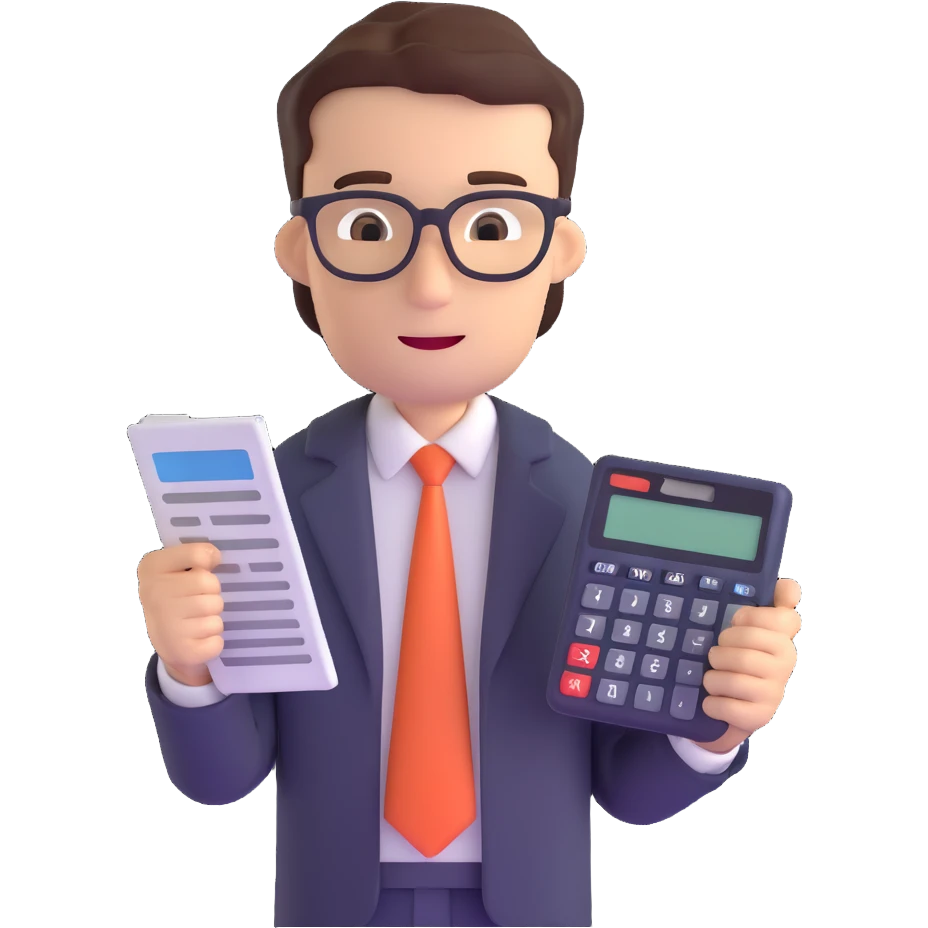 male accountant reviewing financial documents with calculator emoji