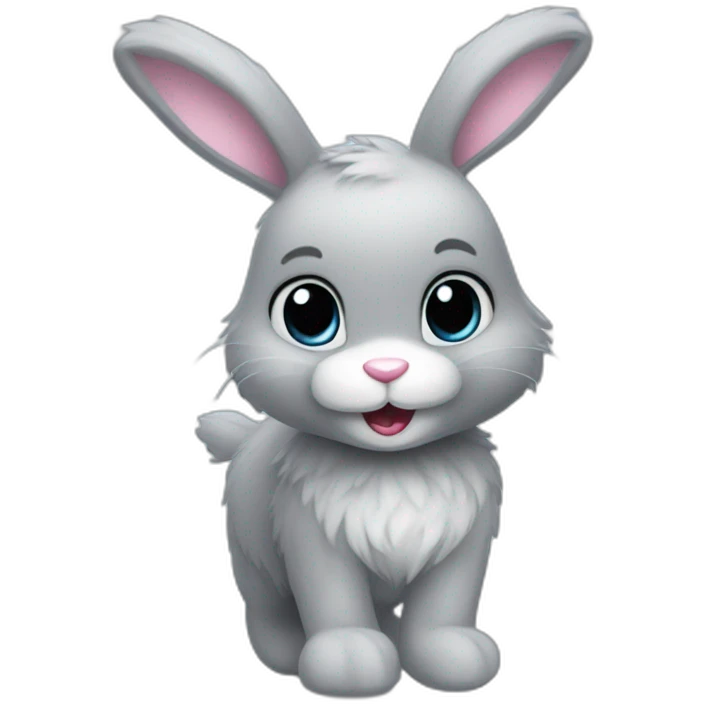 Iceskating gray little fluffy bunny emoji