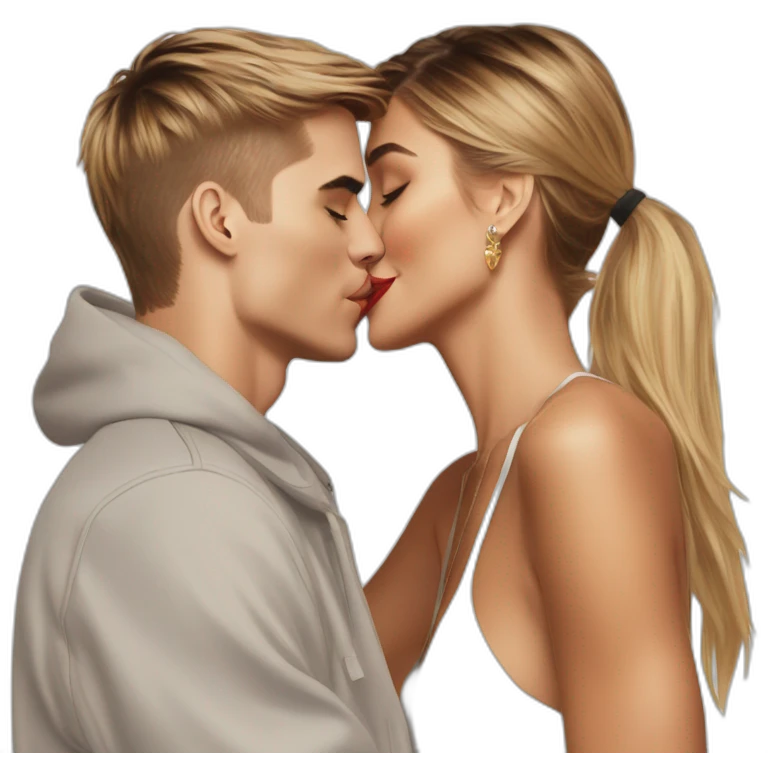 Justin Bieber kissing Hailey Bieber emoji