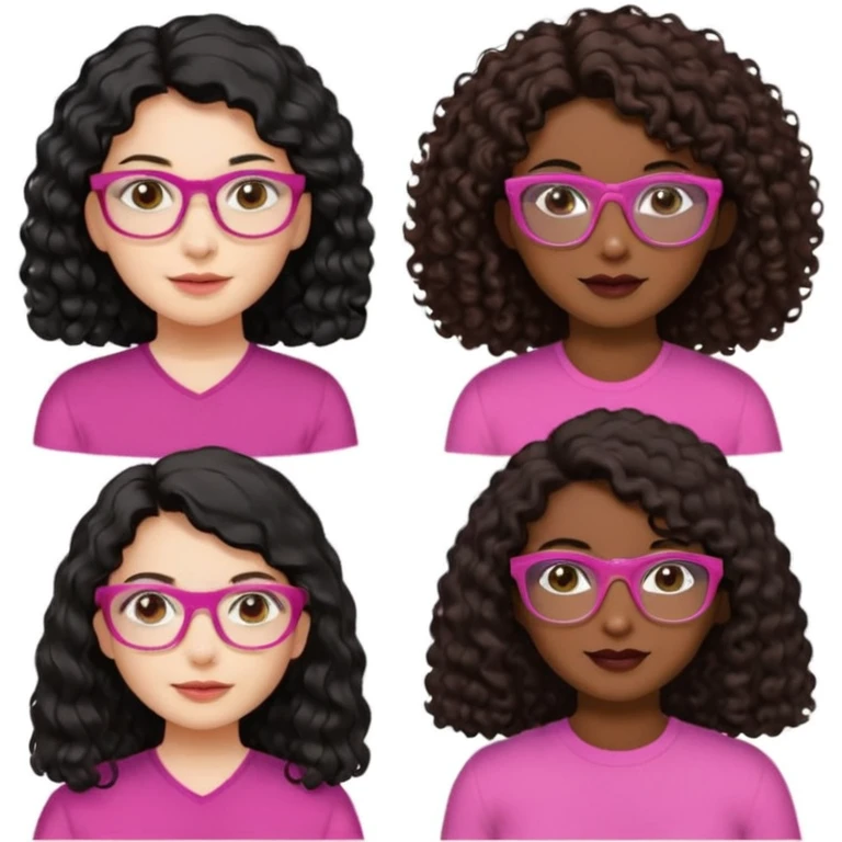 Una mujer con el cabello liso,negro,blanca y cara perfiladita otra con el pelo odulado medio crespito y blanca pelo marrón y otra con el pelo odulado medio liso morenita y con gafas rosada y por último otra Morena oscurita con el pelo rizado-crespo y gafas doradas  emoji