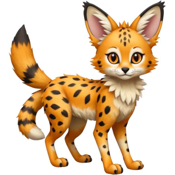 Big-eared big-eyed cute realistic animalistic feral digitigrade 4-legged anime-styled Sergal-Serval-hybrid-fusion-creature-animal, full body emoji