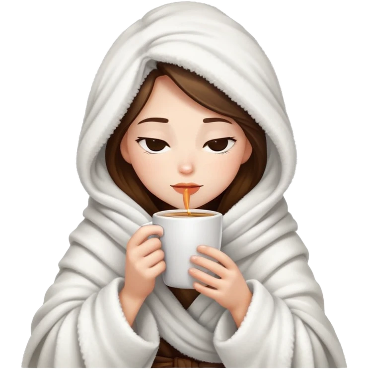 Girl wrapped in a fluffy blanket sipping coffee eyes closed emoji