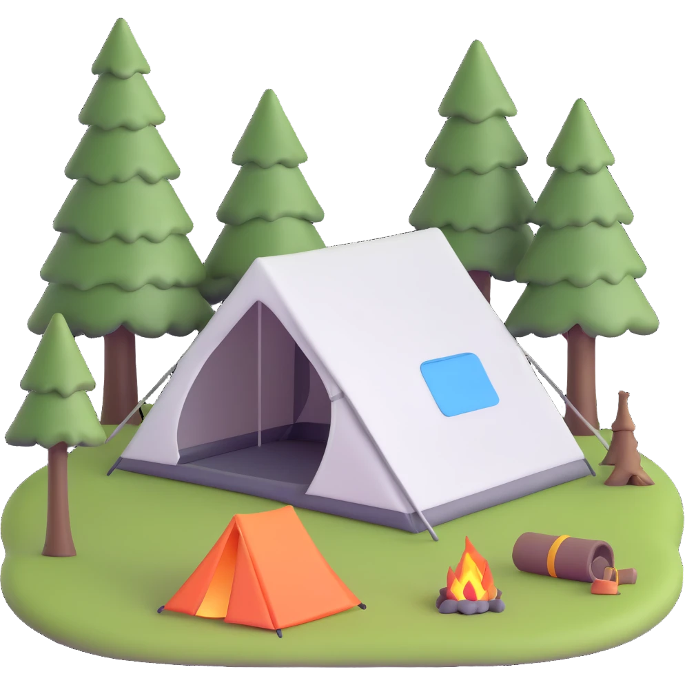 camping scene with tent and trees emoji