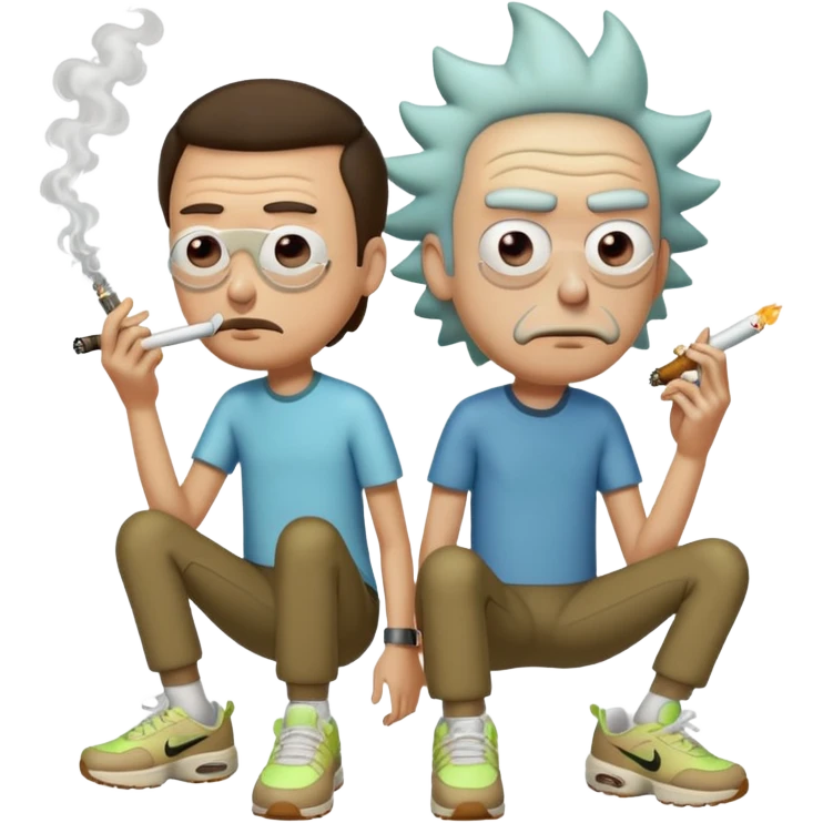 Rick et mortie avec une paire de chaussure  nike tn qui fumme des puff 9k emoji