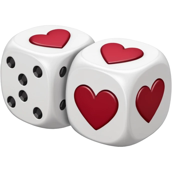 two dices in with burgundy red heart details emoji