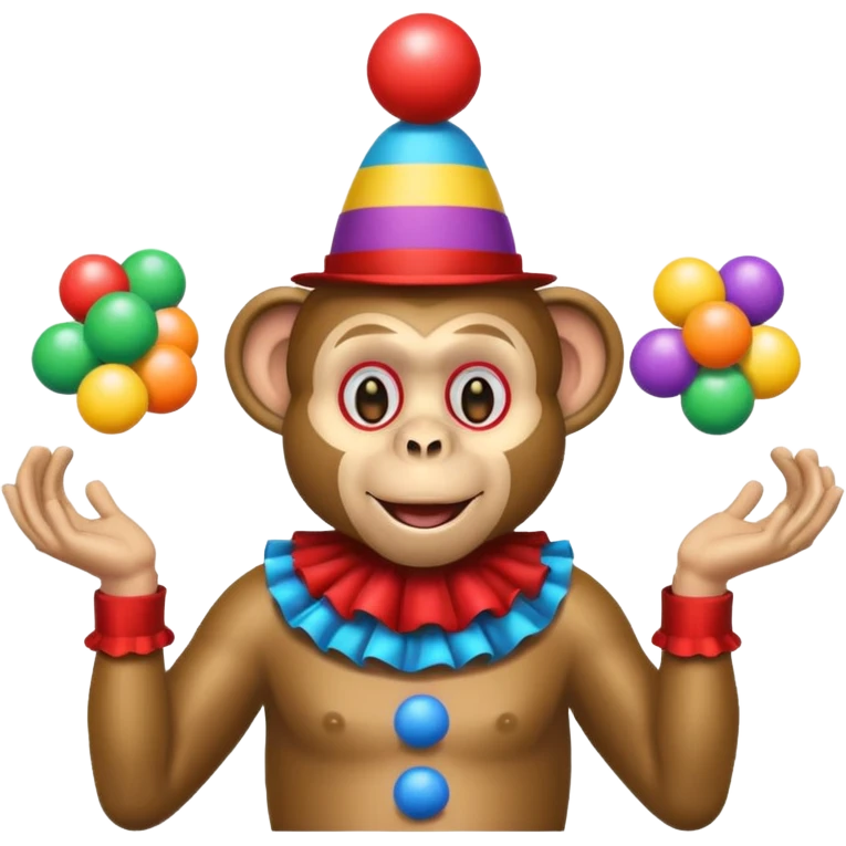 Monkey clown juggling balls, half body emoji