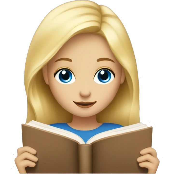 blondy hair girl with blue eyes read a book emoji