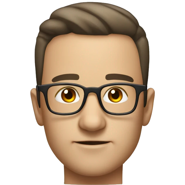 receeding hairline square glasses and slightly round face with big nose and good jawline emoji