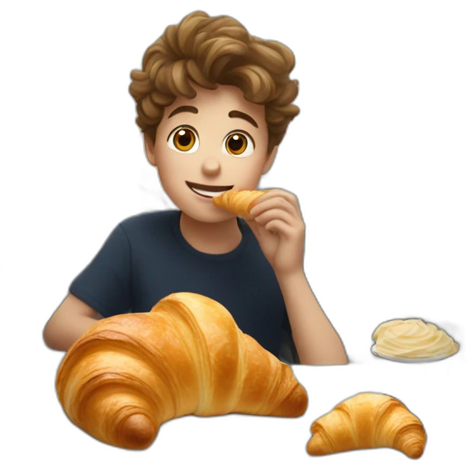 Boy eating croissants in paris emoji