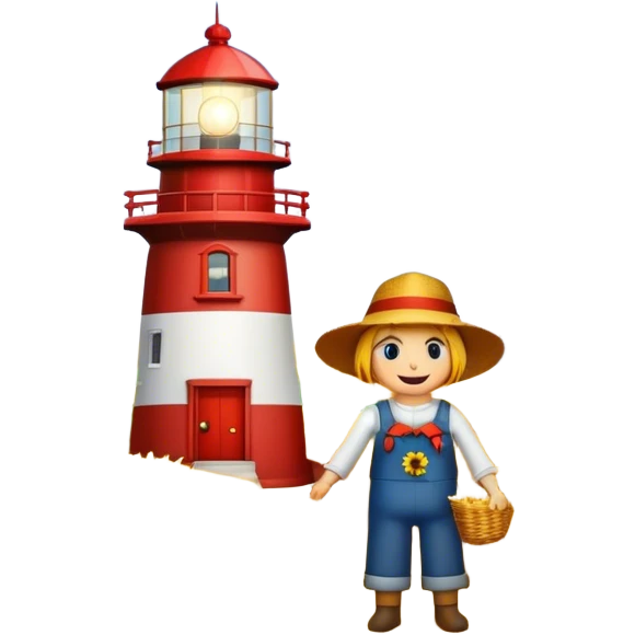 Lighthouse in a cornfield with a scarecrow  emoji