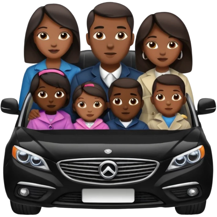 A fam of 7 mom dad big bro big sis middle sis and 2 baby we r black skin coulor and we r fine and baddies in a car emoji