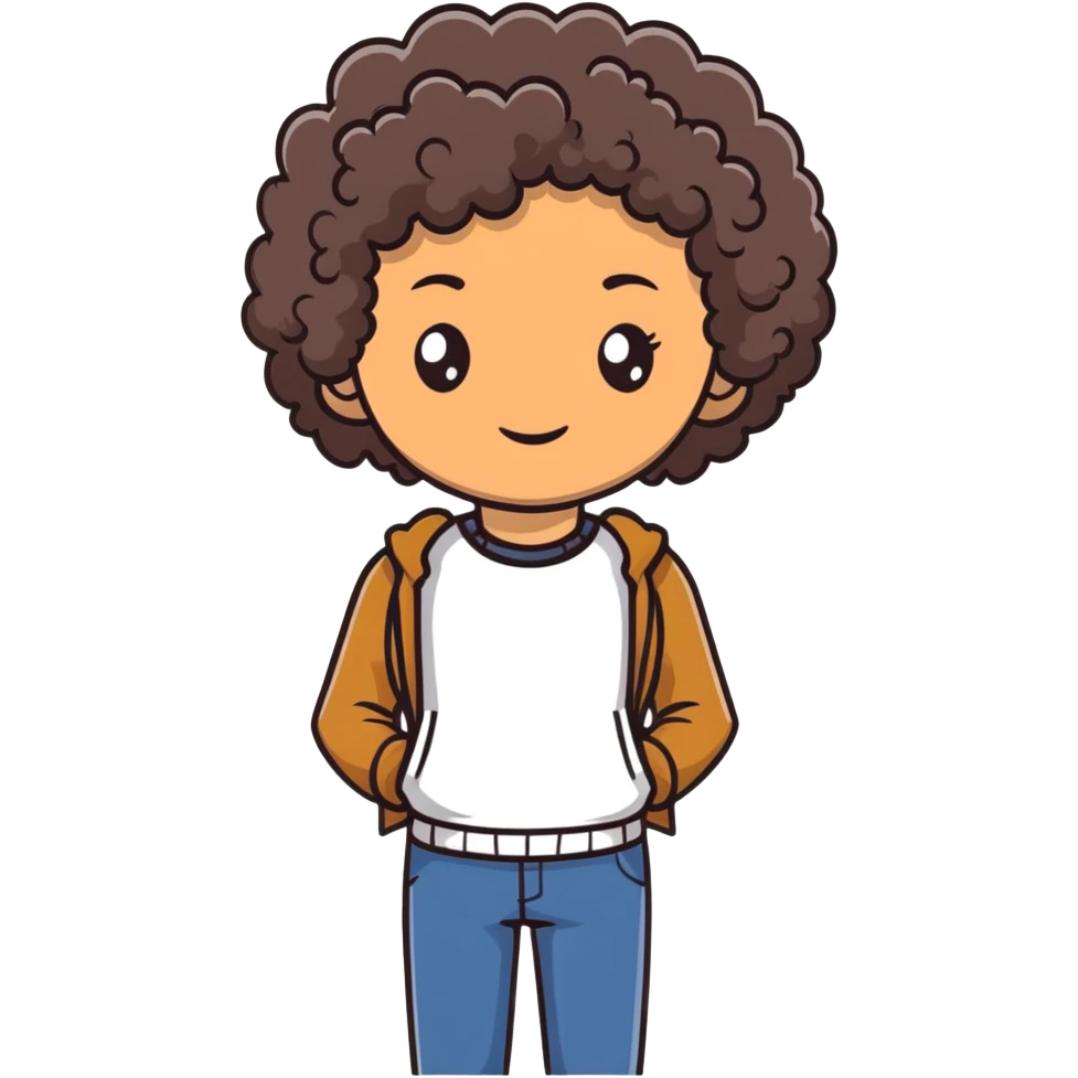 tan teenager with curly dark brown hair emoji