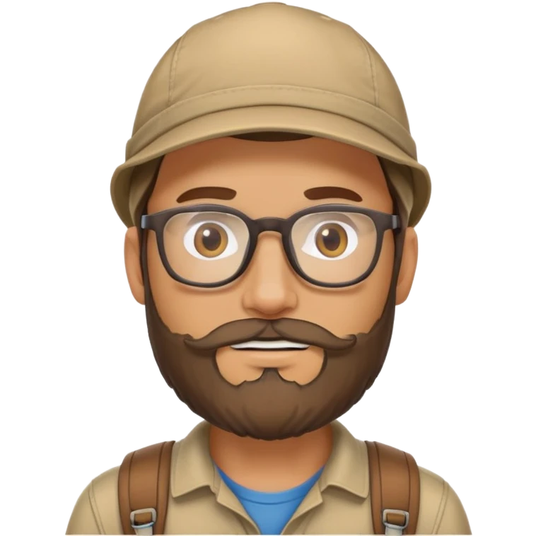Adventurer with glasses, a beard and tan colored cap emoji