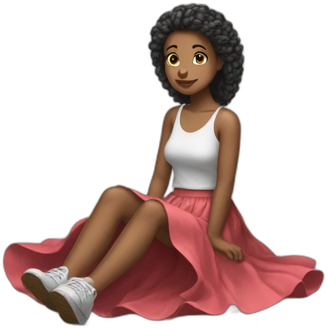 full body Front view emogirl sits on the floor skirt emoji