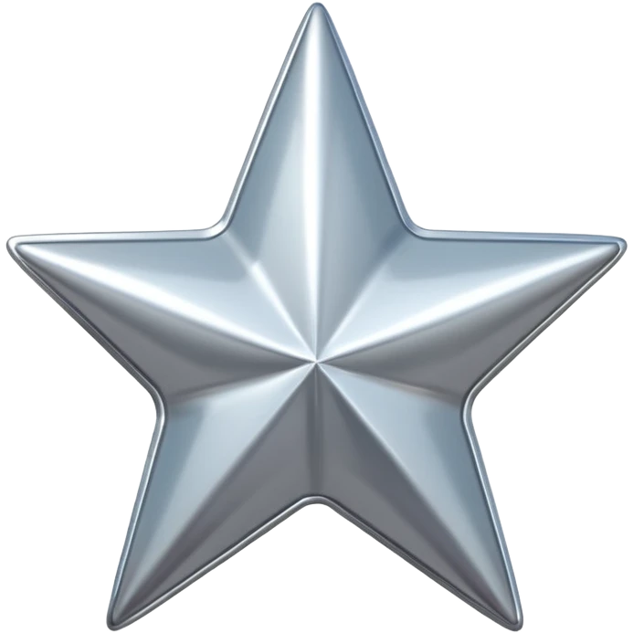 Chrome silver star emoji, iOS emoji style, glossy metallic surface, soft reflections, minimalistic, centered, clean white background, high detail, smooth gradients emoji