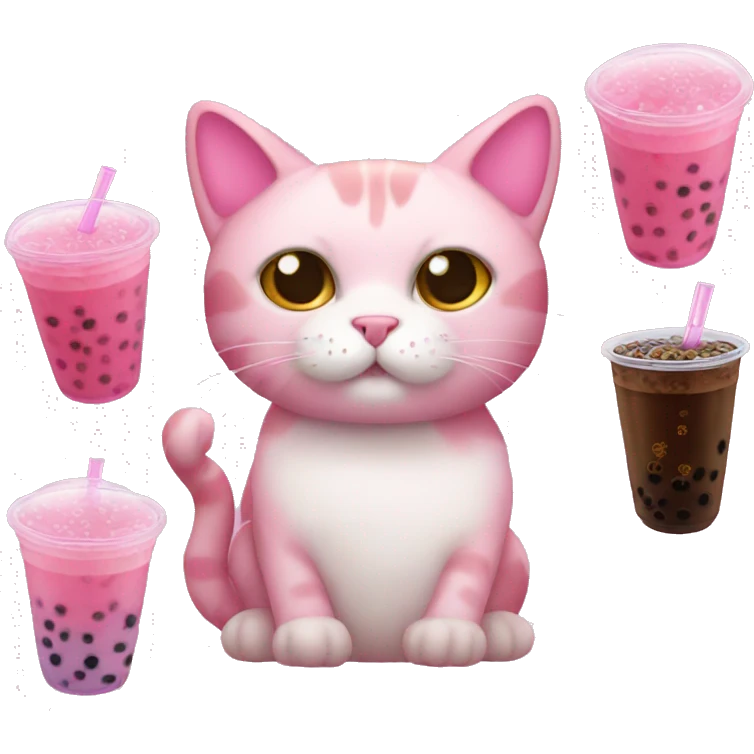 Pink cat with bubble tea emoji