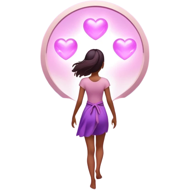 
A small figure walks across a glowing bridge, holding soft pink and purple orbs in each hand—symbolizing compassion and forgiveness. A gentle heart aura trails behind them, showing healing in motion. emoji