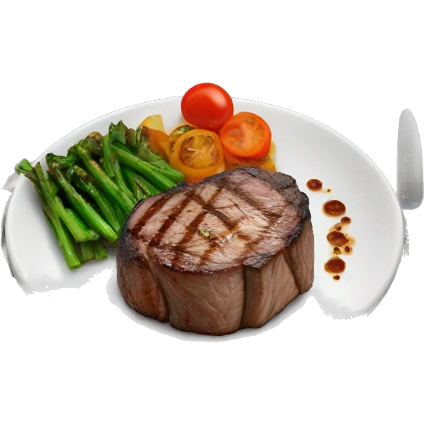 Grilled filet mignon on plate with garnish emoji