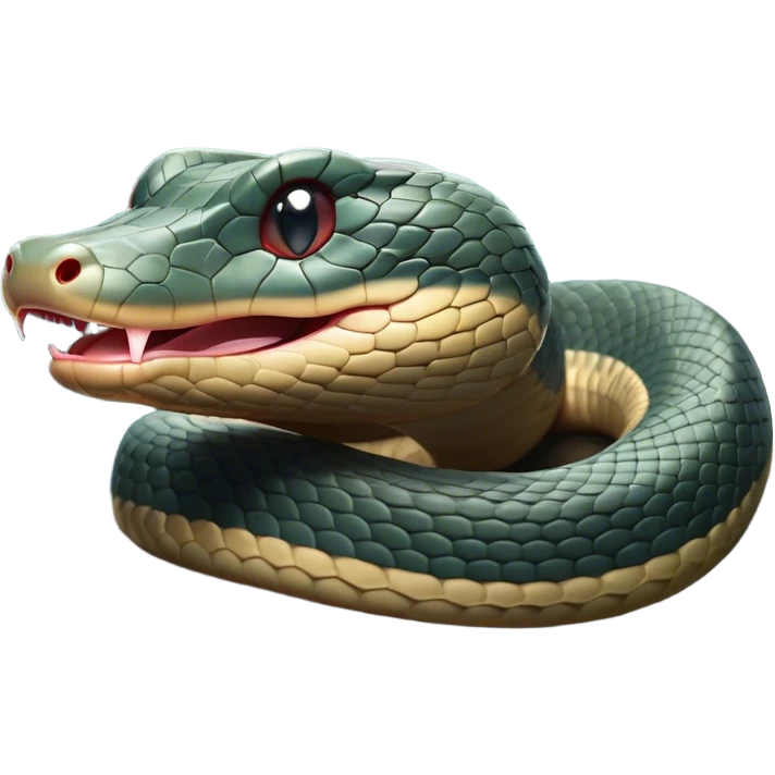 Cinematic Cute Yawning Chinese Water Snake Portrait Emoji, Head tilted slightly with a dramatic, wide-open yawn, showcasing a soft, glossy scaled body with gently drooping edges and half-closed, drowsy eyes, Simplified yet irresistibly adorable features, highly detailed, glowing with a soft, cozy aquatic glow, high shine, relaxed yet expressive, stylized with a dash of waterborn charm, soft glowing outline, capturing the essence of a sleepy yet affectionate water snake that seems ready to stretch out and rest in its watery domain! emoji