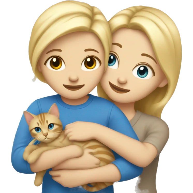 Blonde hair girl with blue eyes snuggling beige tabby cat emoji