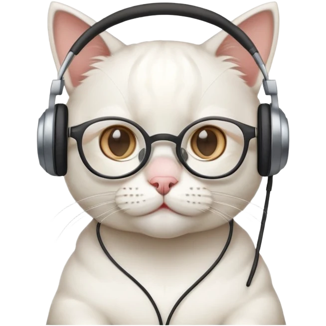 white hacker cat wearing glasses and headphones emoji
