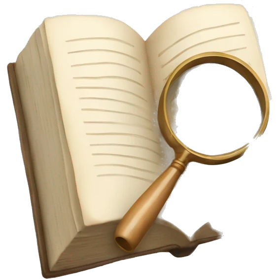 An open book in beige tones with a magnifying glass on it emoji
