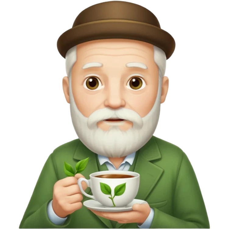 Bearded elderly with teacups long beard green shoot emoji