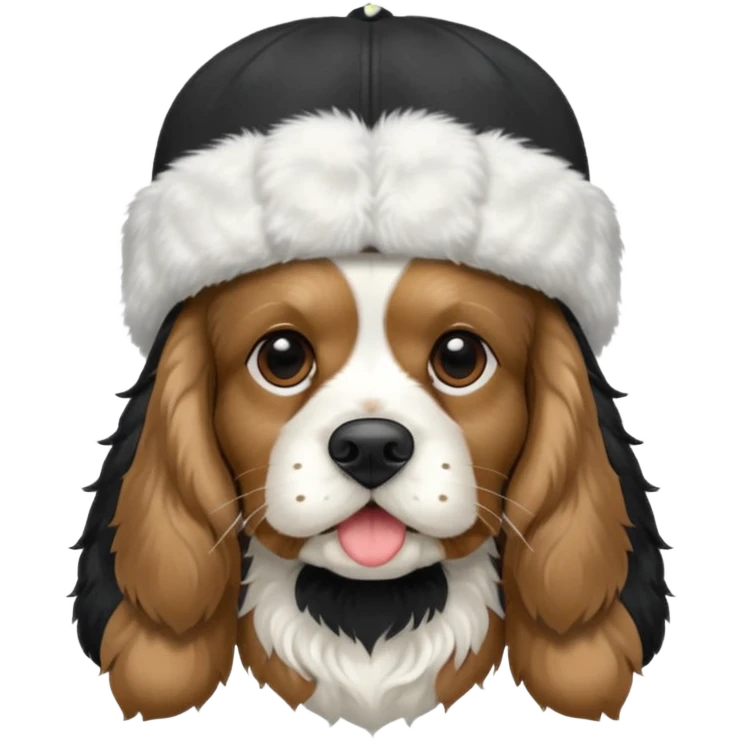 Собака породы черно-белый русский кокер спаниель в шапке ушанке emoji