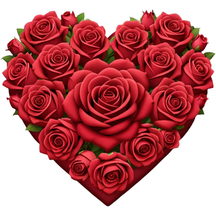 un cuore fatto di rose bordeaux e rosse emoji