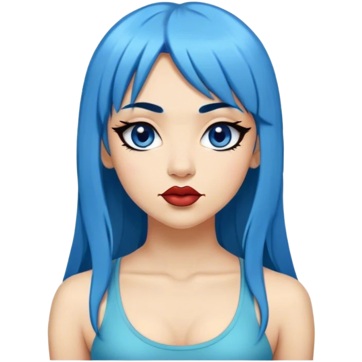 yoga girl long blue hair, black eyes, black eyebrows, big lips, tan skin, and bangs  emoji