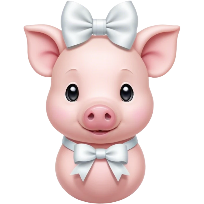 Cute light pink Piglet standing with big white bow around neck emoji