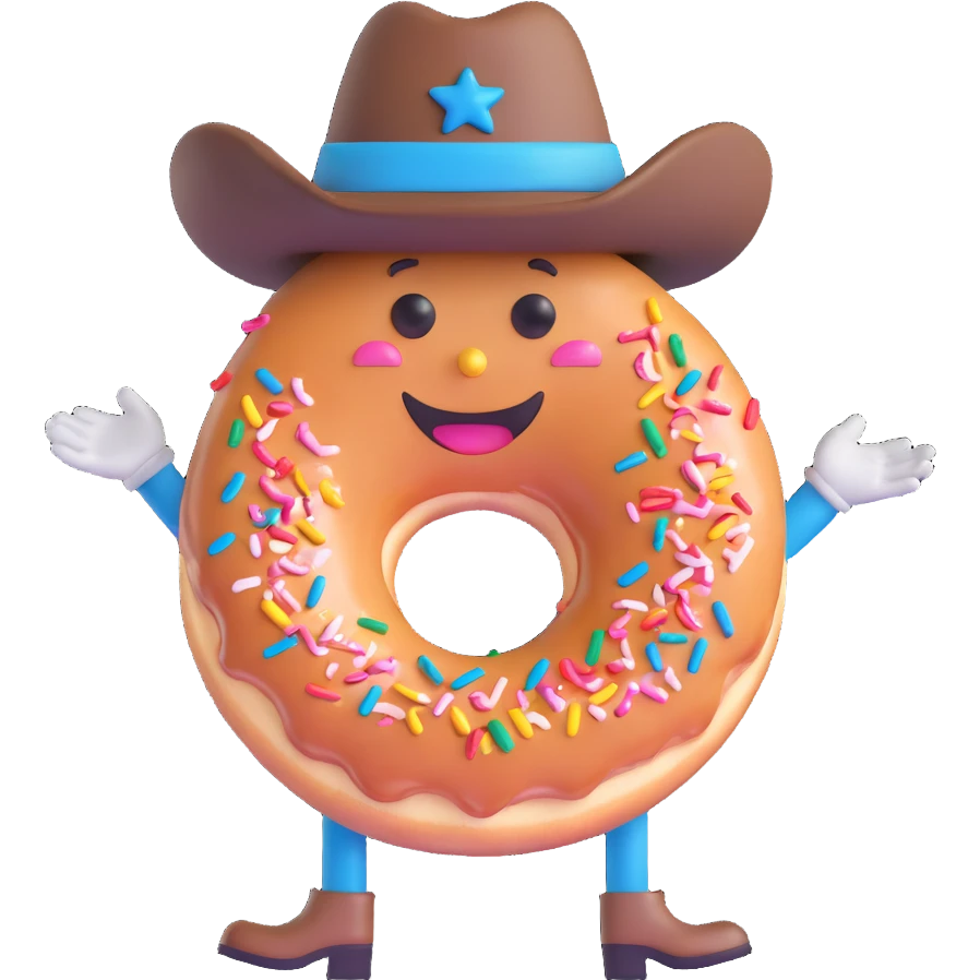 cheerful doughnut with a cowboy hat and sprinkles, fun emoji style emoji