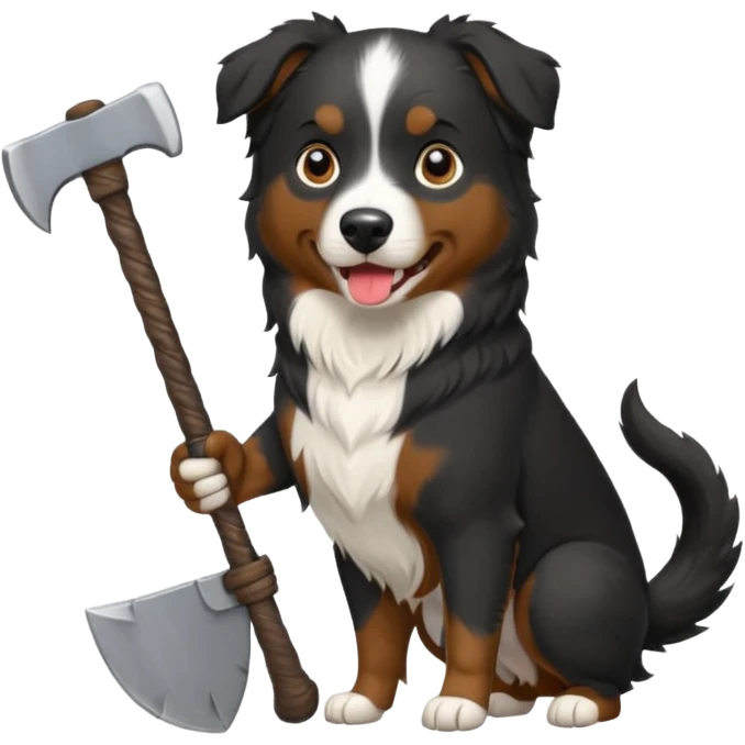 Black Australian shepherd holding an axe emoji