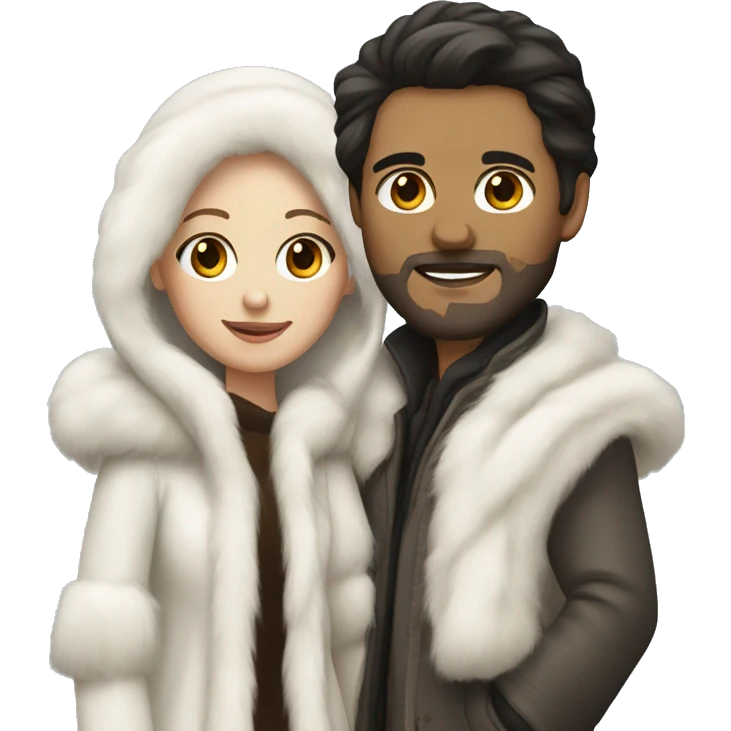 Dark haired White couple in long fur coats emoji