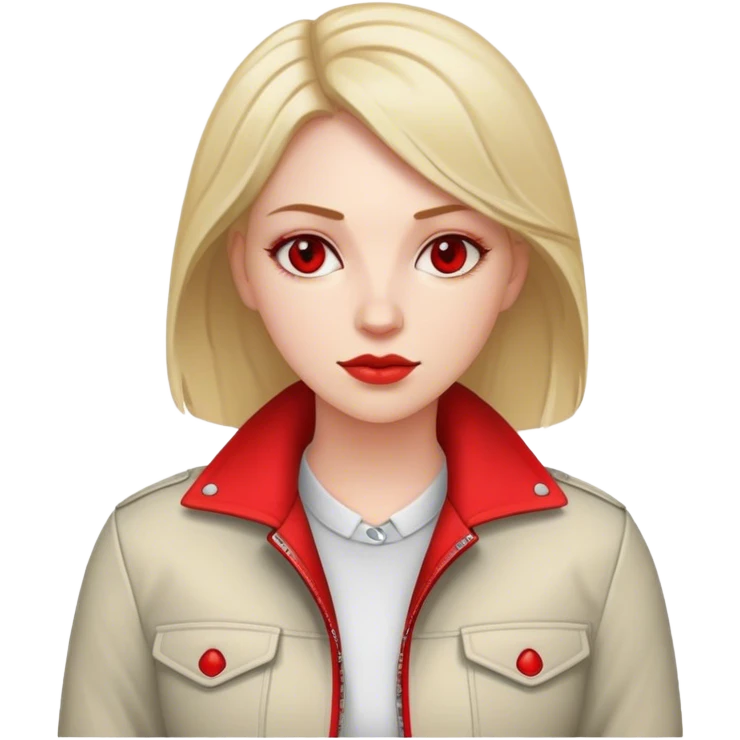 white conservative woman in jacket with red emoji