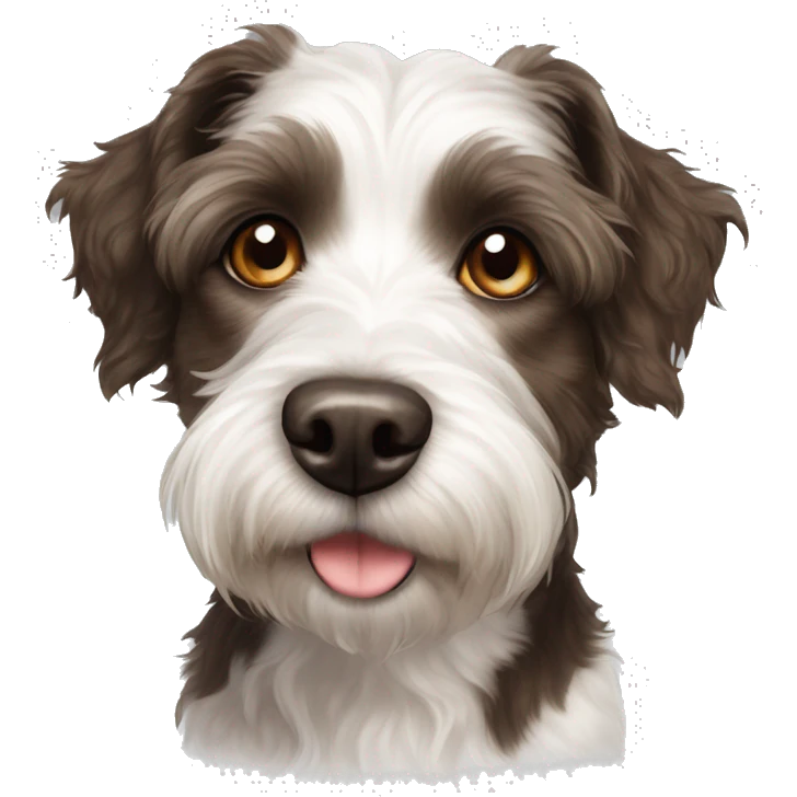 dog white with dark brown spot over left eye Australian aussiedoodle boston terrier mix emoji