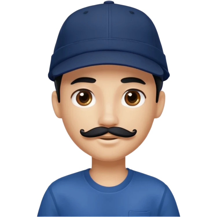 generate a pretty bratz boy wearing a dark blue cap and shirt. 

Mustache- black emoji