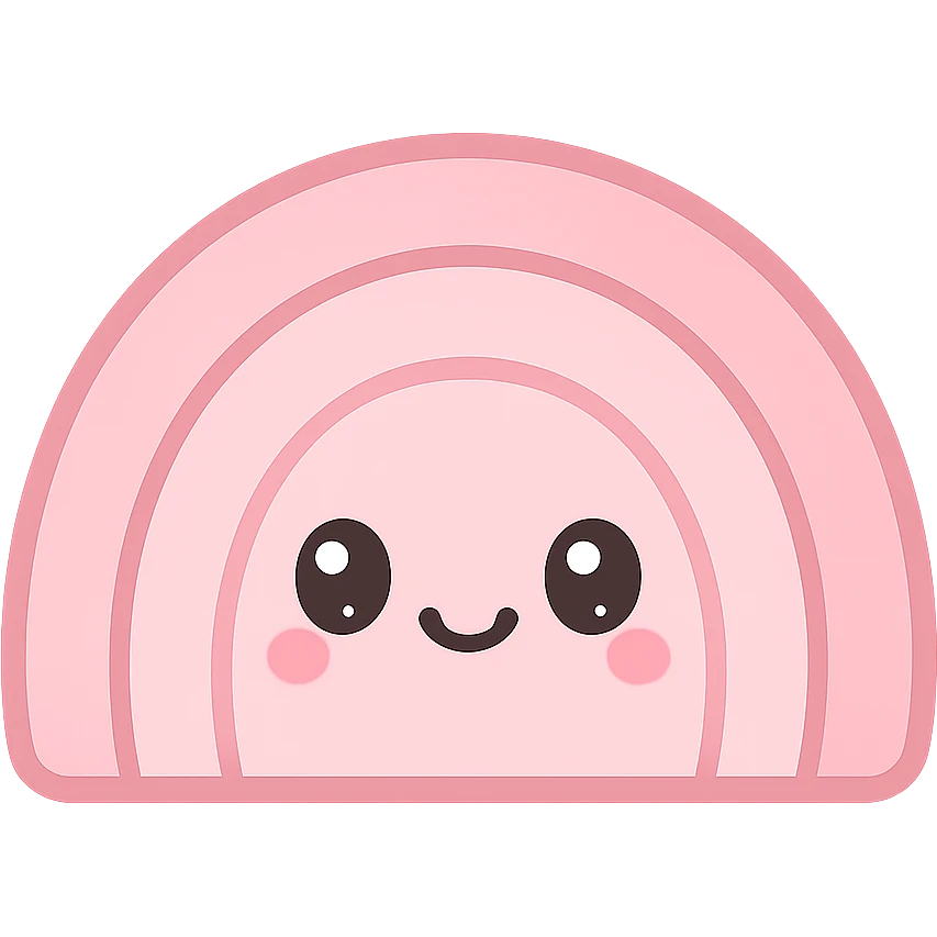 kawaii style icon of a pink rainbow with a cute face, soft pinks emoji