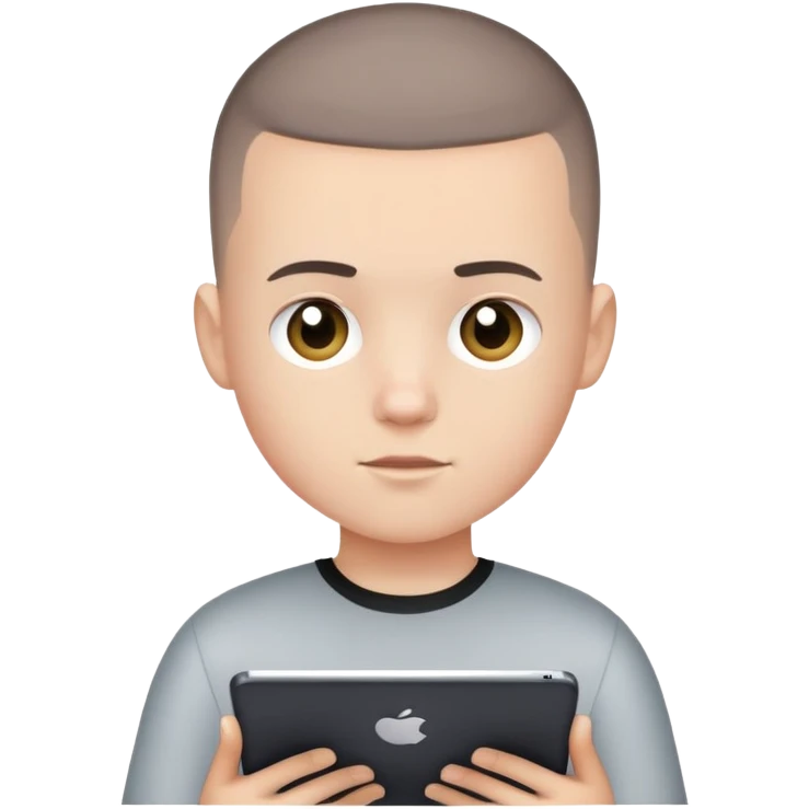 White kid with black buzz cut holding iPad  emoji