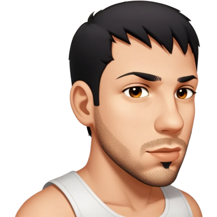 male, wearing a white tank top, brown short hair emoji