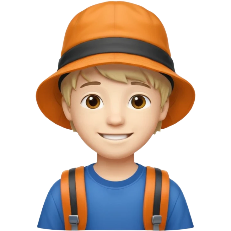 a young student boy with the backpack with bucket hat emoji
