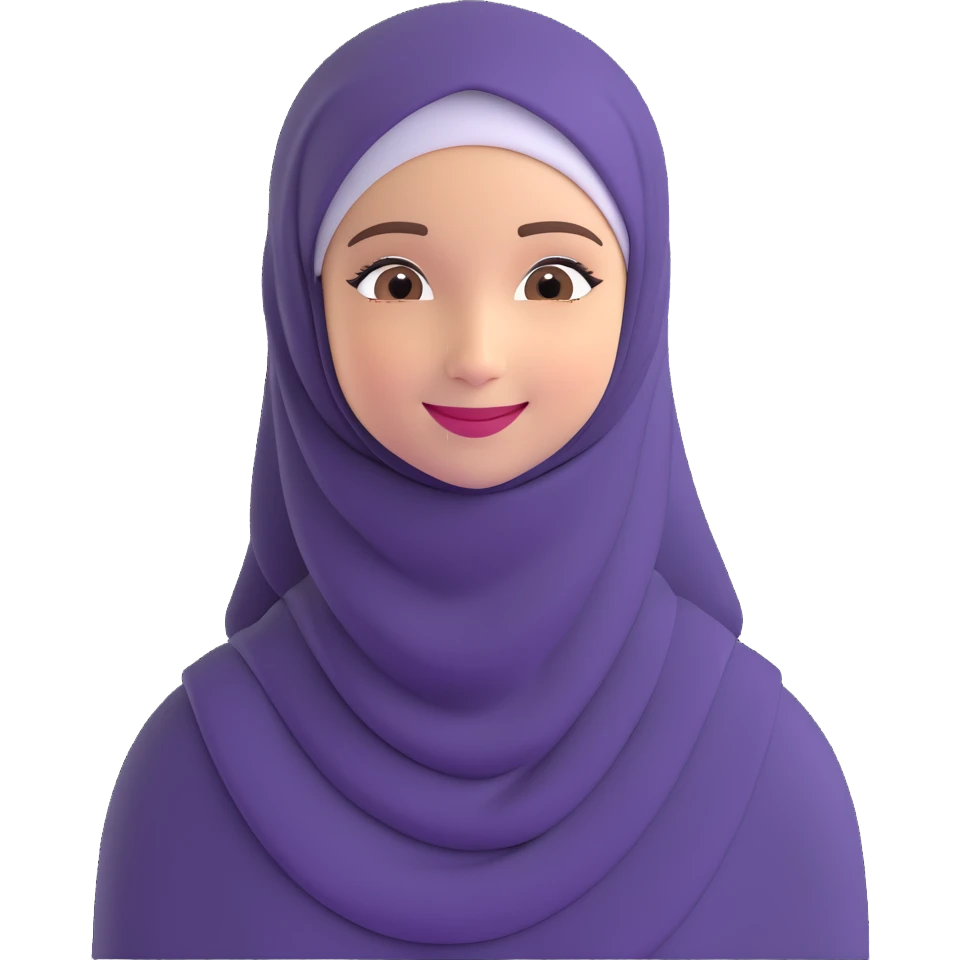 happy young girl in a purple hijab, warm and welcoming emoji