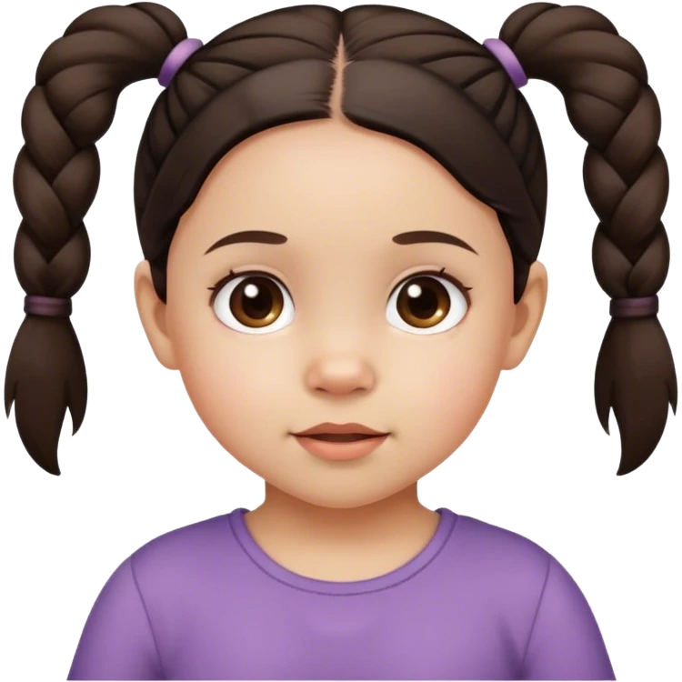 A girl toddler with dark brown pigtails and cute face emoji